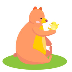 cute bear holding a chicken