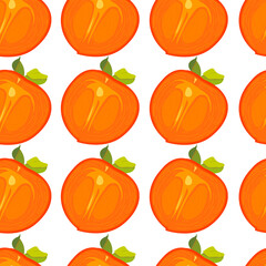 seamless pattern with cut persimmon. location on pattern is regular