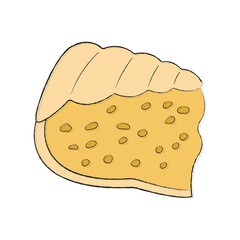 Appetizing piece of fontina cheese for a wine plate with snacks. French delicacy. Illustration for restaurant menu, product label, logo, packaging. Icon for sticker, design shop windows farm market
