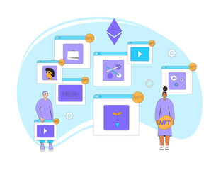 Non Fungible Token. Vector color illustration.