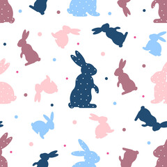 Seamless pattern with cute rabbits. Easter pattern.
