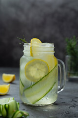 Sassi water with Cucumber, lemon and rosemary. Dieting, detox, loosing weight drink. Immune boosting cocktail.