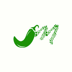 green herbs logo type m with icon chilli vector design	 - obrazy, fototapety, plakaty