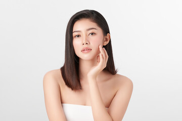 Beautiful young asian woman with clean fresh skin on white background, Face care, Facial treatment, Cosmetology, beauty and spa, Asian women portrait