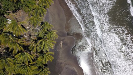 Black sand beach in Guadeloupe aerial view