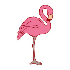 Flamingos. Doodle. Contour bird. Contour. Pink flamingo. StickerОсновные RGB