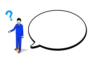 疑問を質問するビジネスマン アウトラインありアイソメトリックイラスト