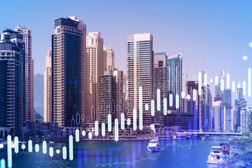 Skyscrapers of Dubai business downtown. International hub of trading and financial services of...