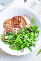 grilled meat barbecue piece of meat on the bone of ossobuco pork beef lamb trend meal copy space food background rustic. top view