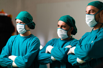 Fototapeta na wymiar Medical Team Performing Surgical Operation in Operating Room. Doctor and team have skilled and recognized.