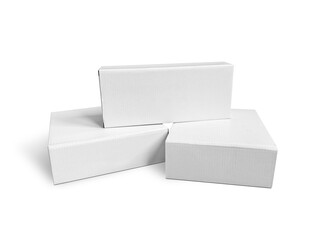 Set of long cardboard boxes isolated on white background. Packaging mockup for design or branding