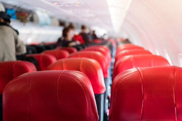 Empty seats in airplane for prevention coronavirus pandemic of COVID 19 virus outbreak quarantine....