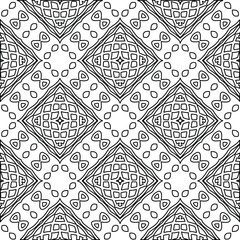  Geometric vector pattern with triangular elements. Seamless abstract ornament for wallpapers and backgrounds. Black and white colors. 