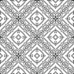  Geometric vector pattern with triangular elements. Seamless abstract ornament for wallpapers and backgrounds. Black and white colors. 