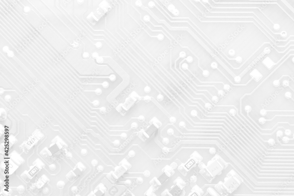 Fototapete white texture background of printed circuit board. computer technology background. information tech.