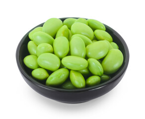 fresh Green soy beans on white background