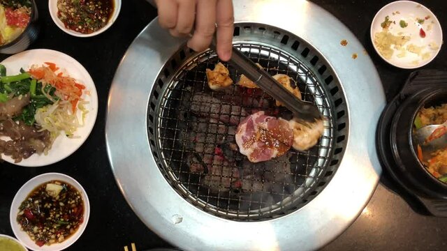 meat and vegetables grilling Korean meat on stove