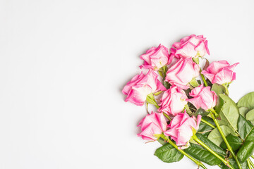 A bouquet of gentle pink roses isolated on white background