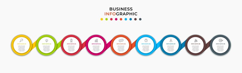 Vector Infographic design business template with icons and 9 options or steps. Can be used for process diagram, presentations, workflow layout, banner, flow chart, info graph