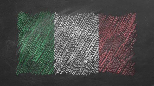 National flag of Italy hand drawn with chalk on blackboard. Flag waving in wind. One of a large series of flags of different countries. Education, study abroad concept, travel concept.