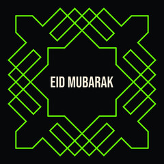 Islamic greenish pattern ornament for Eid Mubarak greeting card. Vector in line art style with space for text in Eps 8