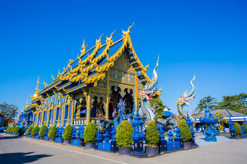 Beautiful of blue temple Wat Rong Sua Ten the amazing temple. - obrazy, fototapety, plakaty