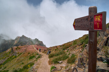 group of people mountain trail, Pico do Areeiro, Madeira Island Portugal