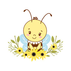Cute smiling bee. Vector illustration.