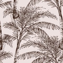 Palm trees hand drawn monochrome seamless pattern