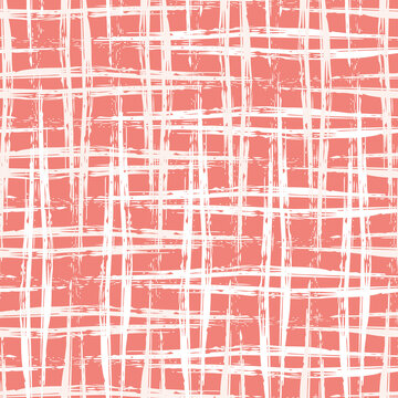 Vector burlap effect seamless pattern background. Red white coarse hessian fibre texture fabric style backdrop made with calligrapy brush. Woven cotton canvas design. Modern painterly weave repeat