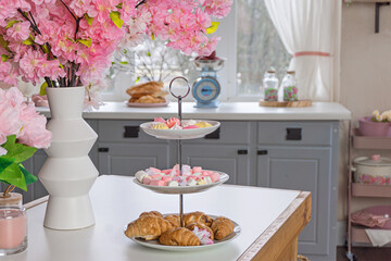 Flowers and sweets on a Old Antique Wooden Drawer