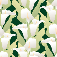 Seamless pattern of bouquets delicate white calla lilies