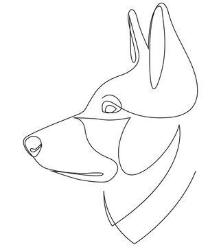 recommend clip art: Dog portrait in continuous line art drawing style. German shepherd head black linear sketch isolated on white background. Vector illustration.