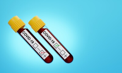3D render of negativ and positive covid-19 test.Medical concept of outbreak of life-threatening Covid-19 virus.Illustration of a digital image for medicine.