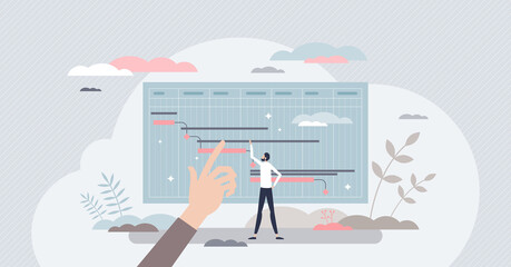 Project milestones tracking and progress period control tiny person concept