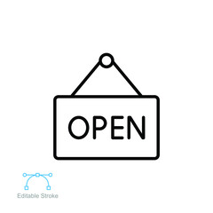 welcome open store icon. Open the door tag for market notice. store opening advertising. Hanging information onboard,  line style Editable stroke Vector illustration design on white background EPS 10 