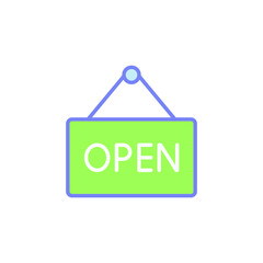 welcome open store icon. Open the door tag for market notice. store opening advertising sign. Hanging information onboard filled outline style. Vector illustration design on white background. EPS 10 
