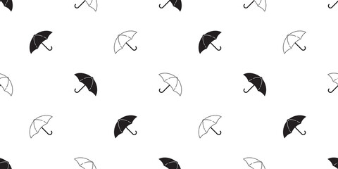 Naklejka na ściany i meble umbrella seamless pattern rain isolated cartoon tile wallpaper repeat background illustration doodle black white design