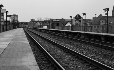 Fototapeta na wymiar Empty platform station in Aalborg city