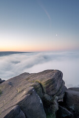 Springtime sunrise cloud inversion, and mist at The Roaches, Staffordshire
