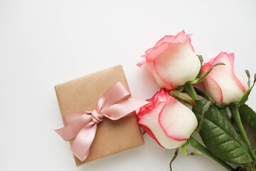 mockup greeting card. beautiful bouquet of roses and white blank for text 