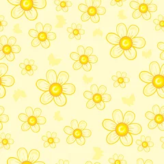 Fototapeten pattern of simple flowers in yellow shades, cartoon illustration, vector, © Oxana Kopyrina