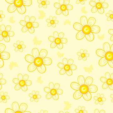 pattern of simple flowers in yellow shades, cartoon illustration, vector,