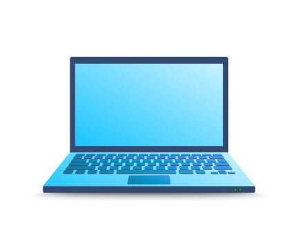 realistic laptop in blue gradient color with shadow and copy space on screen. Color vector illustration of notebook with place for text or image on screen