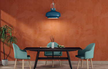 3D render of  interior with table chair and lamp