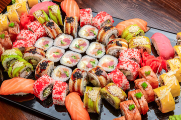 Sushi Set - Maki Sushi alaskan roll, yin yang roll and Nigiri Sushi tuna, salmon, eel .