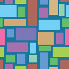 pattern of multicolored rectangles on a blue background, cartoon illustration, vector,