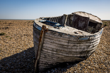 Fishing boat wreck at Dungeness, Kent, England