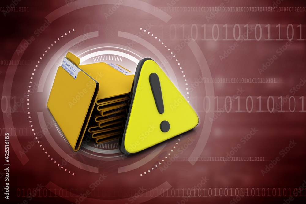 Poster 3d rendering file folder with exclamation mark