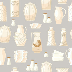 seamless texture with white cute ceramic crockery for your desig